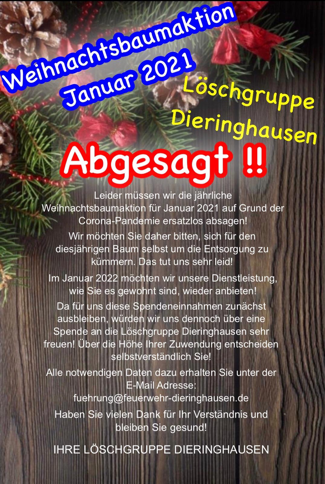 Weihnachtsbaum Aktion 2021 abgesagt!